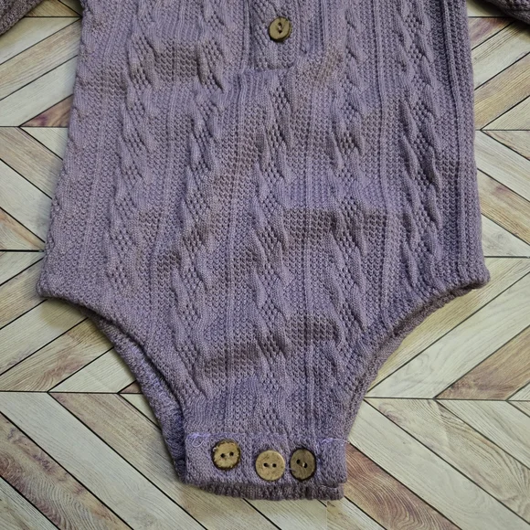 Boho Baby Girl Cable Knit Long Sleeve Sweater Romper Dusty Lavender One-Piece - Picture 8 of 10